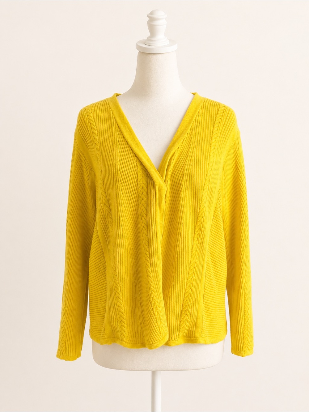 CAbi Sunny Yellow V-Neck Cable Knit Sweater
